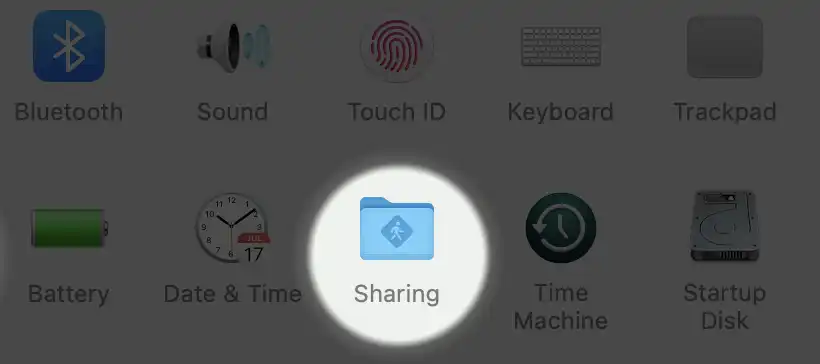 Open Sharing from System Preferences