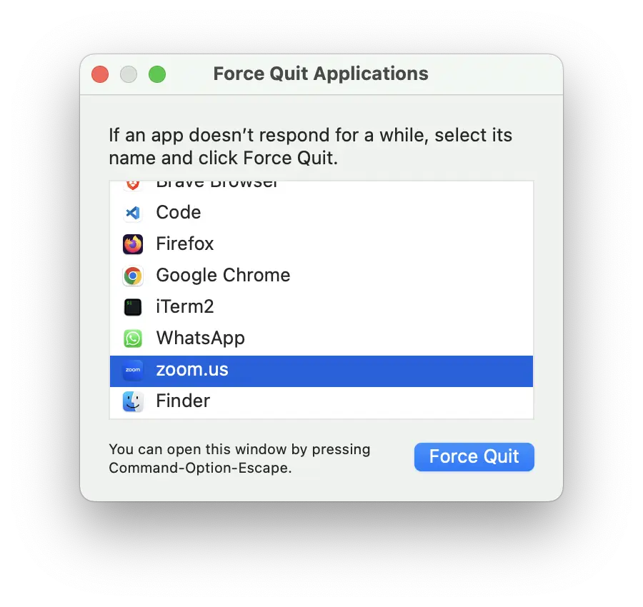 Force Quit Window Show List Running Apps
