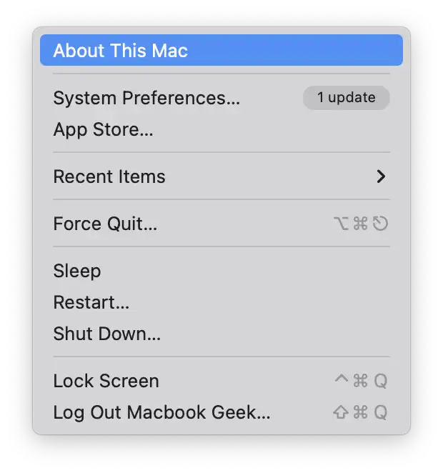 About This Mac Menu Top-Left